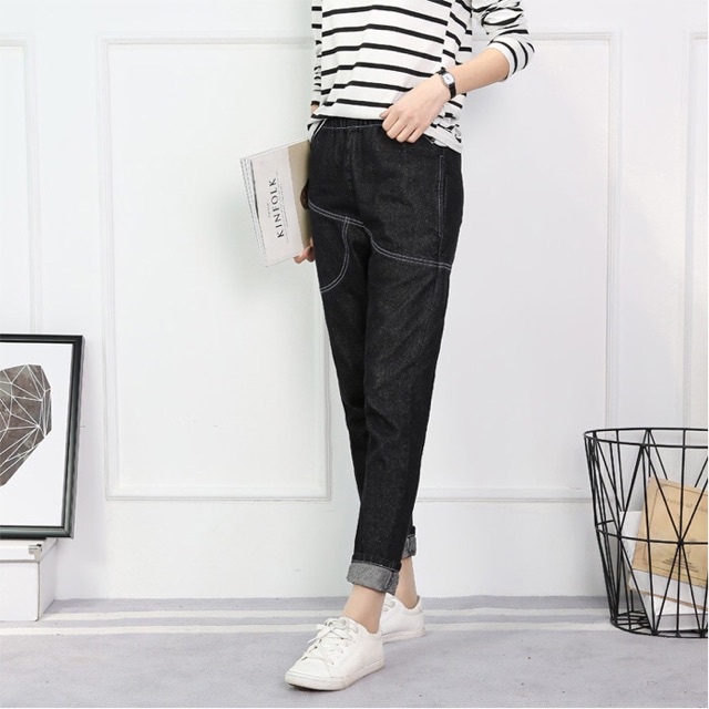 Quần jean baggy big size màu đen, xanh lưng thun size ngoại cỡ 70-100kg1
