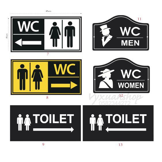 (Chọn mẫu) Biển báo WC, decan dán fomec 3mm WC Nam Nữ (Toilet woman/men) KT 20 x 10 cm, nhận gia công số lượng lớn