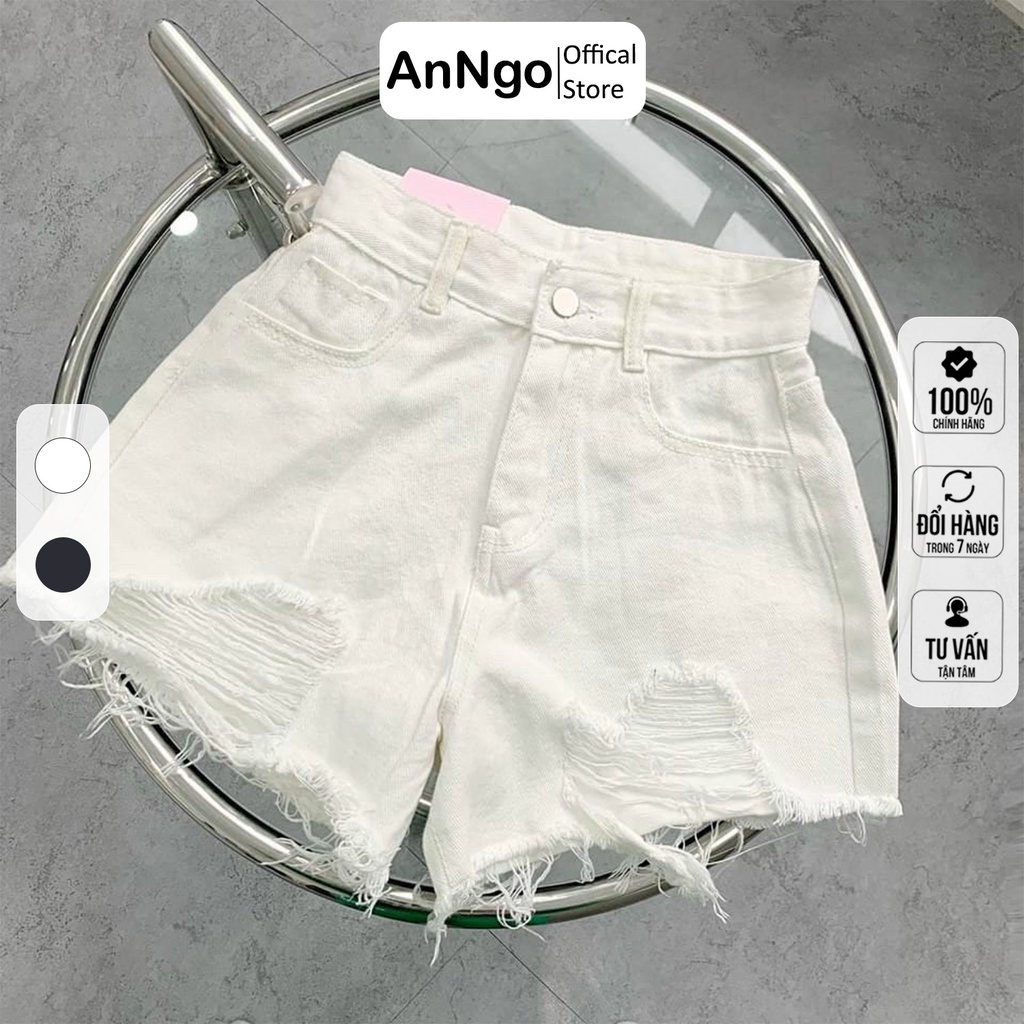 Quần short jean nữ trắng vải denim rách bền đẹp dễ phối đồ AnNgo - AT199 | BigBuy360 - bigbuy360.vn