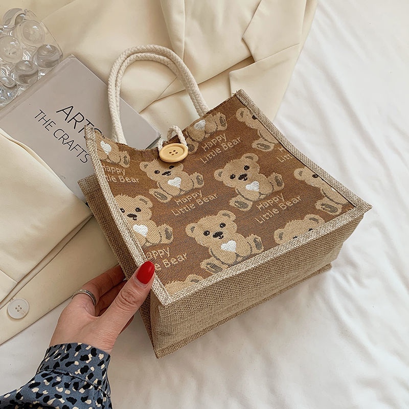 Túi tote xách tay bằng vải linen thời trang Nhật Bản cỡ nhỏ