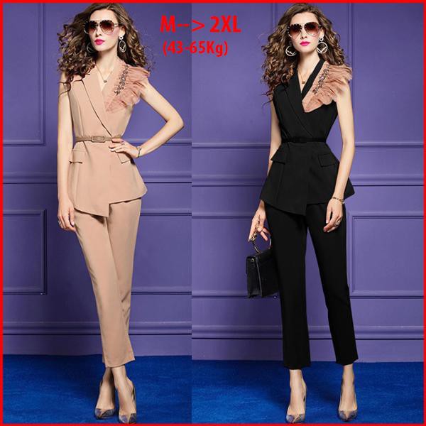HÌNH THẬT - SET BỘ VEST CÔNG SỞ, KIỂU BỘ VEST ĐI LÀM  PHỐI LƯỚI ĐÍNH HẠT KIỂU SET BỘ THỜI TRANG CÔNG SỞ  S3255