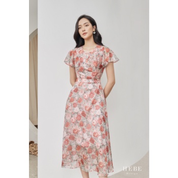 Đầm hồng voan lụa họa tiết hoa hồng_HebeDesign_