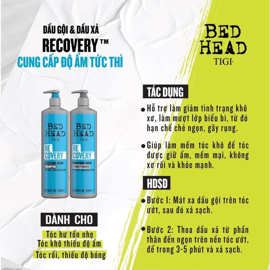 Cặp Dầu Gội Xả TIGI BED HEAD Xanh Dương Đủ Size | Phục Hồi Tóc Hư Tổn , Hồi Sinh Tóc Yếu | Hàng Chính Hãng