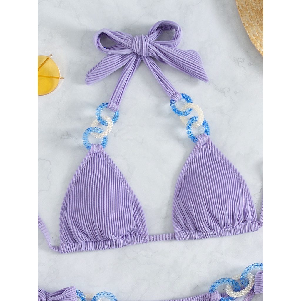 Bộ Bikini Hai Dây Màu Sắc Trơn Phong Cách Âu Mỹ Quyến Rũ