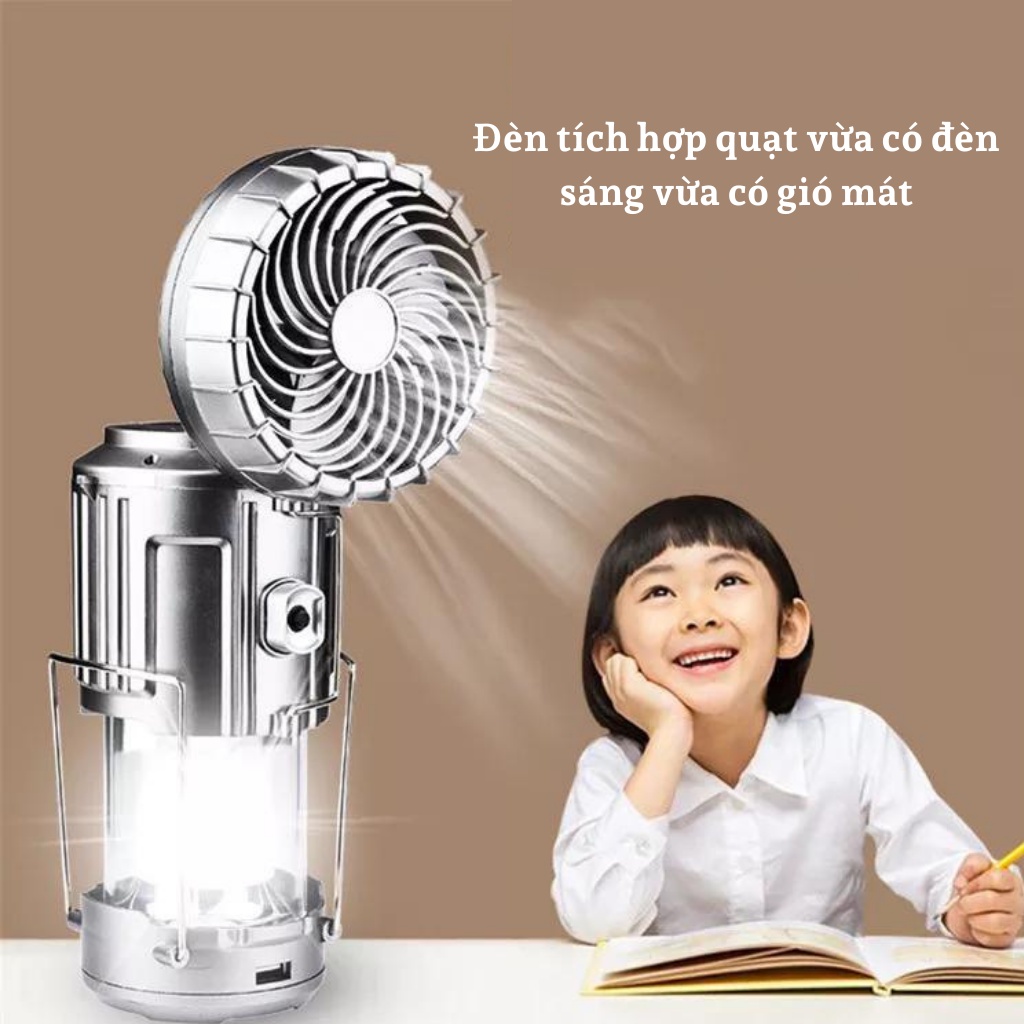 Đèn led Năng Lượng Mặt Trời Đa Năng 3 Trong 1 - VV288, tích hợp quạt mini, đèn led siêu sáng, sạc điện thoại tiện lợi