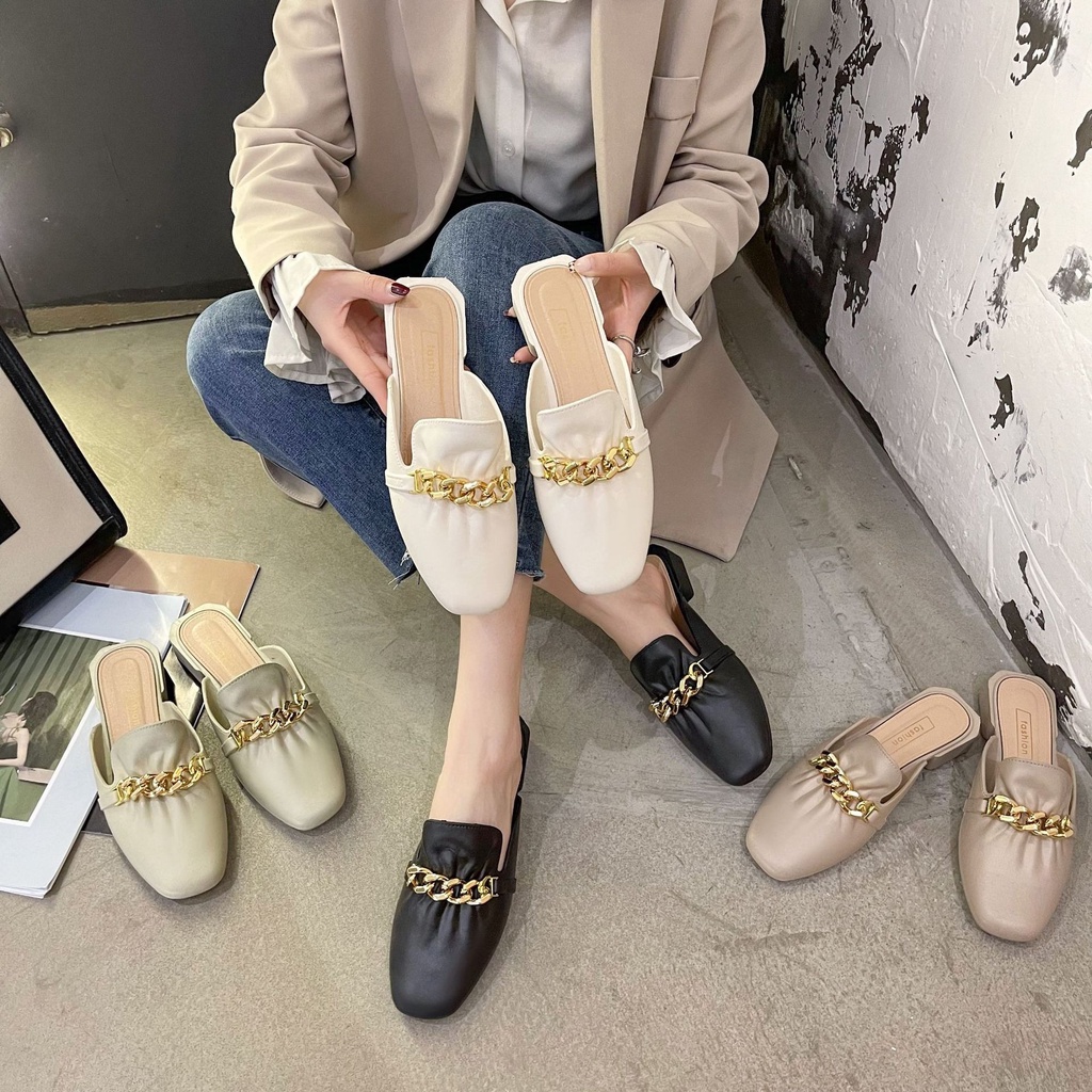 Dép Mũi Vuông Kiểu Dáng Nhún Bèo Màu Sắc Trang Nhã Cực Sang Trọng