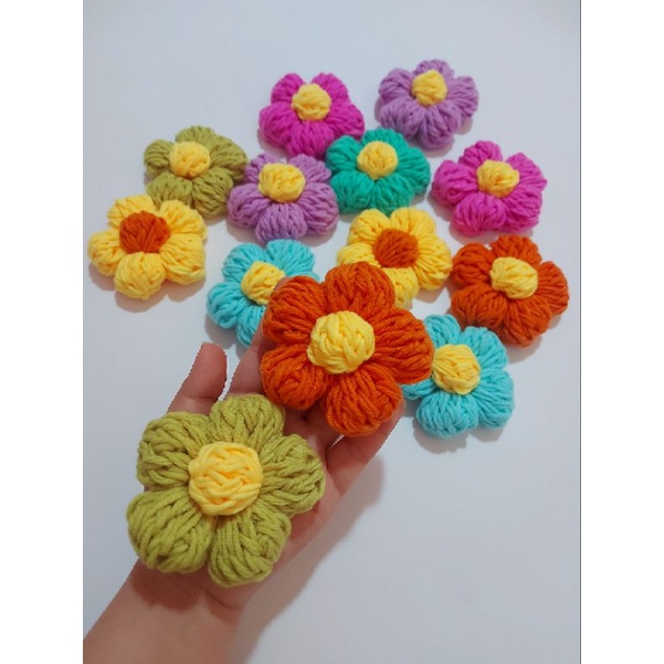 Hoa len size 8cm, pin cài hoa len