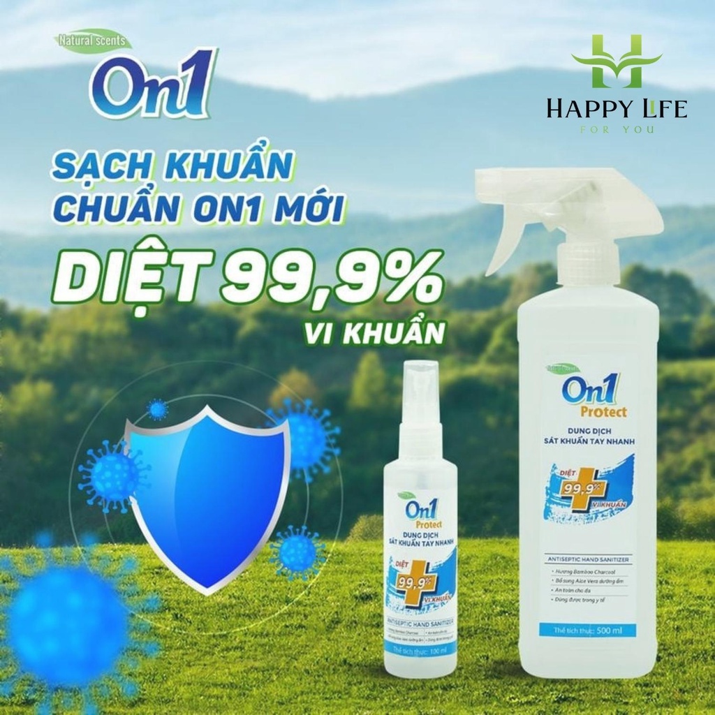 Dung dịch sát khuẩn tay nhanh, nước rửa tay khô On1 Protect 500ml sạch