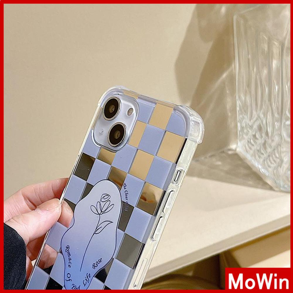 iPhone Case Luxury Acrylic Mirror Airbag Shockproof Protection Camera Checkerboard Check Rose Flower Compatible For iPhone 11 Pro Max 13 Pro Max 12 Pro Max 7Plus XS Max