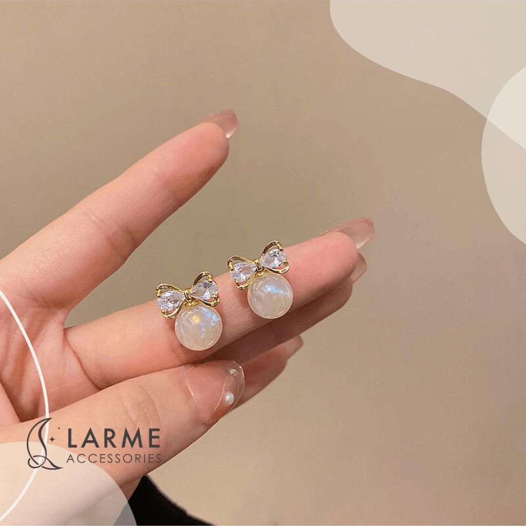 Khuyên tai nữ đính đá hình nơ nhẹ nhàng Larme accessories - KT0166