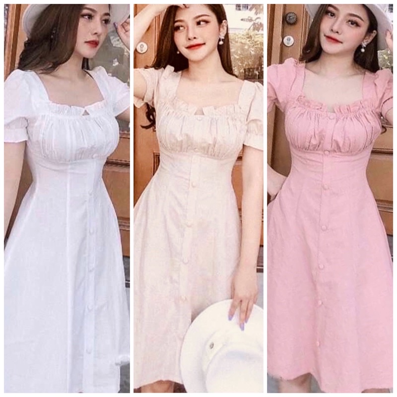 Đầm váy xoè tay bo nhúng ngực 3 màu