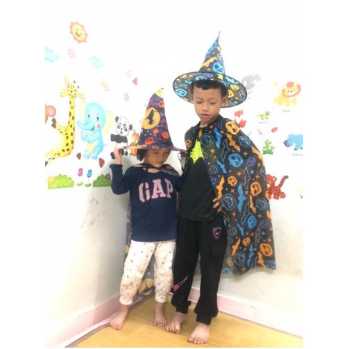 Bộ đồ chơi áo choàng mũ halloween phù thuỷ mẫu mới 2020 tặng kèm quả bí ngô cho bé