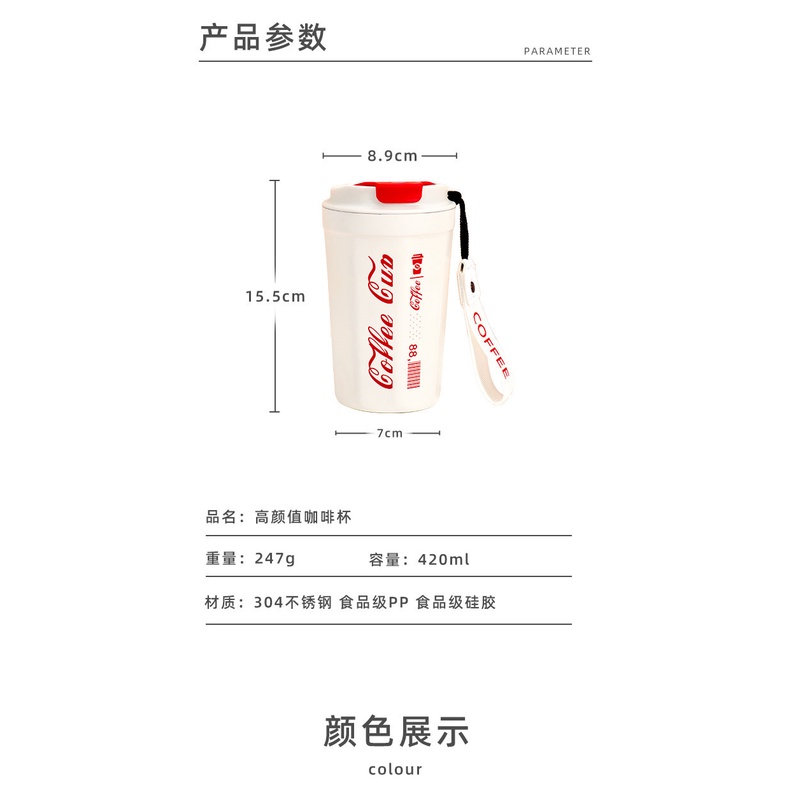 Bình iNox Giữ Nhiệt 380ml Có Dây Đeo VACUUM BOTTLE Coffe Cup