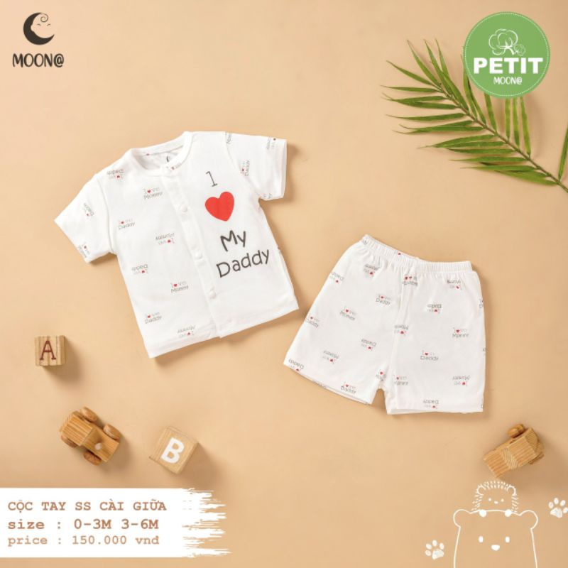 Moon - Bộ cộc cài chéo, cài giữa vải petit xinh yêu cho bé 3-9kg