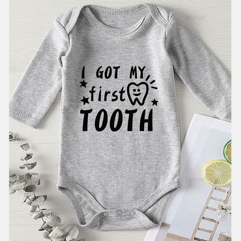 Children Clothes Newborn Girl Outfit Baby Winter Jumpsuits Kids' Things Boy Fall Costume Print First Tooth Bodysuit for Newborns