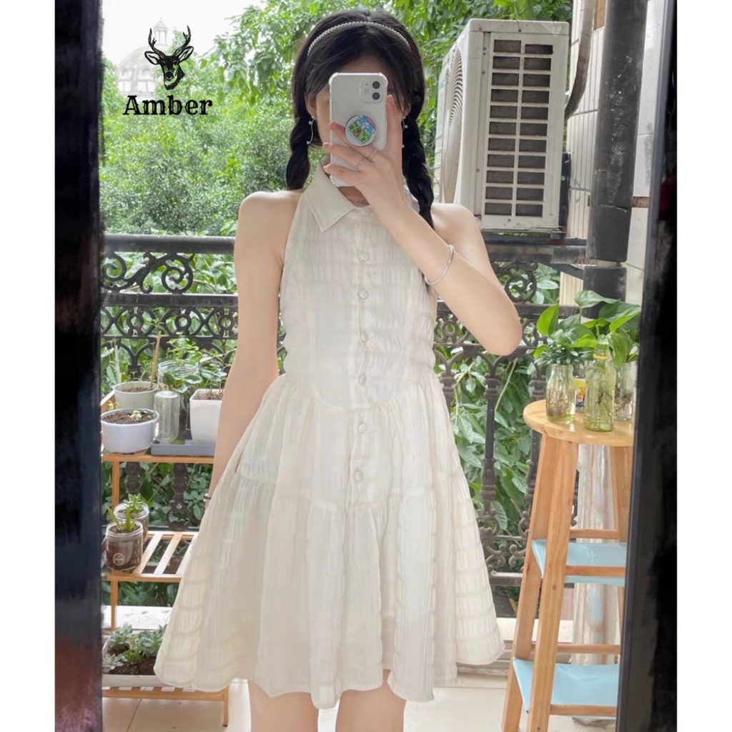 Đầm thắt eo cổ sơ mi