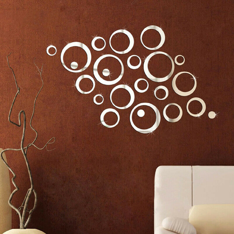 Set 6 miếng dán dạng gương trang trí tường bằng acrylic 3d hình tròn dùng trang trí nội thất