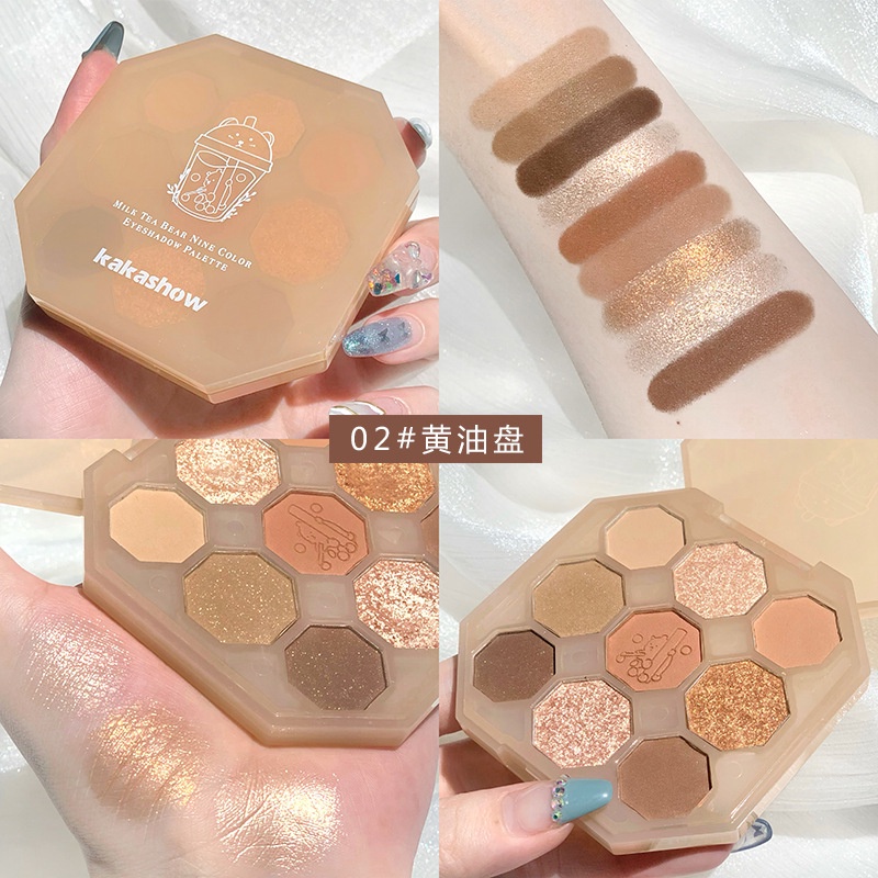 Bảng phấn mắt 9 màu lì và ánh nhũ kết hợp trang điểm kháng nước và lâu trôi