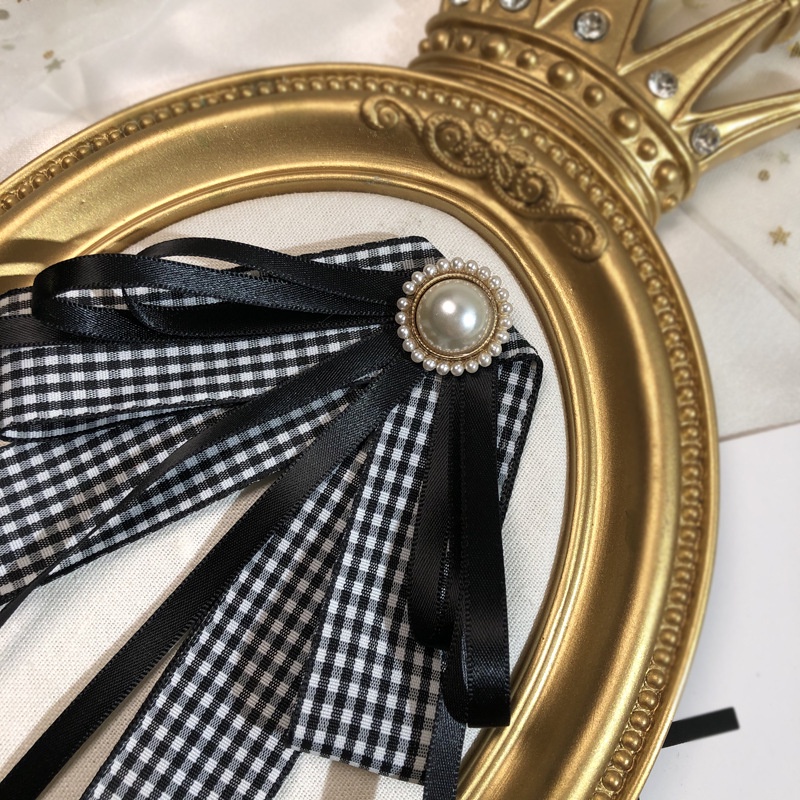 Ghim Cài Áo Hình Nơ Đính Ngọc Trai Giả Màu Đen / Trắng Kiểu Vintage Thời Trang Cho Nữ