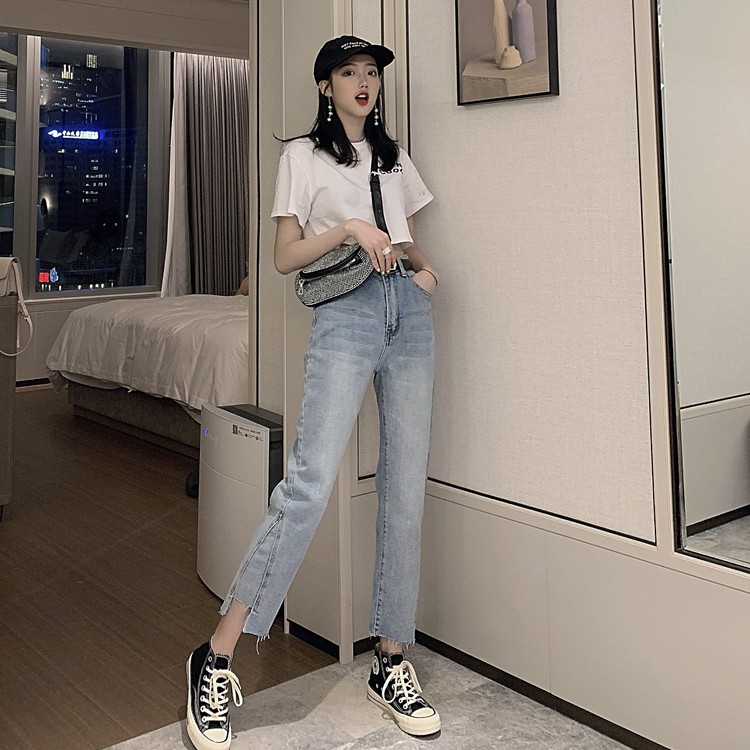 Emilyshop - Quần jeans nữ cắt cạnh phong cách Ulzzang