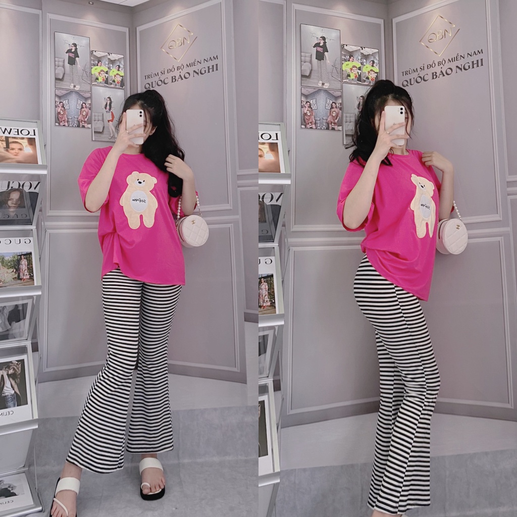 Đồ bộ nữ quần ống loe nữ cạp cao bigsize ESHOP quần thun gân len tăm cotton form rộng tay lửng co giãn đẹp DB35