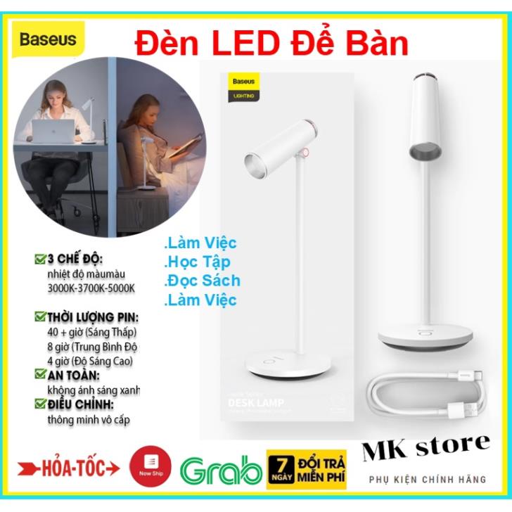 Đèn LED Để Bàn Chống Mỏi Mắt , Chống Cận Hỗ trợ Làm Việc, Học Tập , Đèn Ngủ Baseus I-Wok Series , Pin 1800mah.