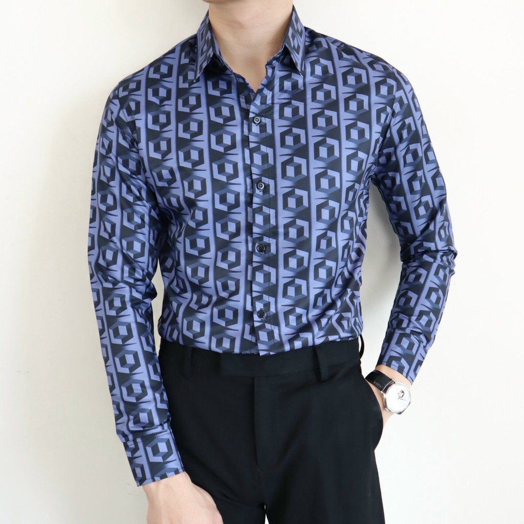 Áo Sơ Mi Lụa Nam Dài Tay Hàn Quốc Cao Cấp Đẹp Giá Rẻ In Thêu Mẫu Mới, Áo Sơ Mi Màu Đen Huyền Bí