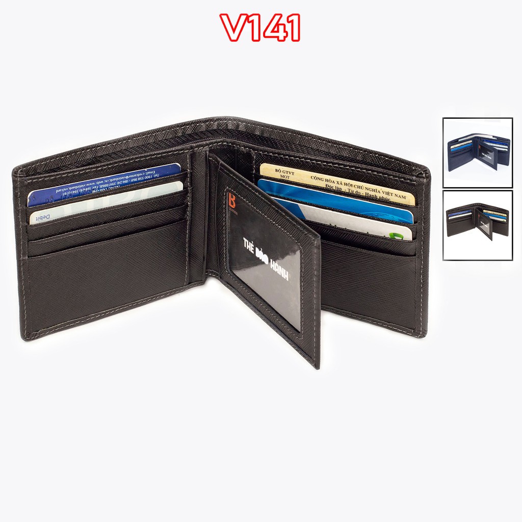 Ví da nam V141 cao cấp-bóp nam da saffiano, da thật full hộp làm quà tặng, thương hiệu Bụi leather-BH 24 tháng