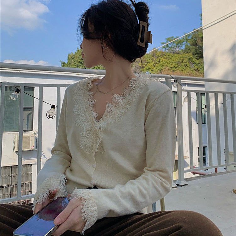 Áo Sweater Dệt Kim Phối Ren Xinh Xắn Cho Nữ  tao bao