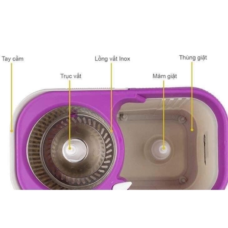 Bộ thùng lau nhà thông minh xoay 360 độ lồng inox cao cấp