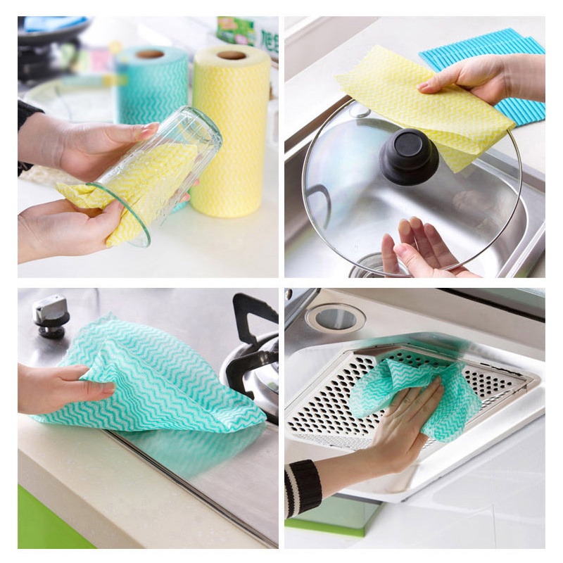 Cuộn giấy lau đa năng khăn lau bếp vải không dệt 50 khăn có thể giặt được và tái sử dụng