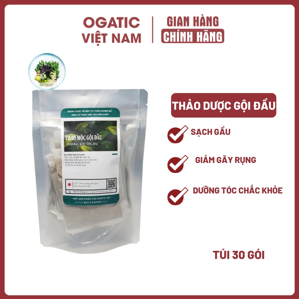 Thảo dược Gội đầu túi lọc (30 ngày gội) Bồ kết, chanh rừng, sả, cỏ mần trầu - Sạch gàu, Hết rụng tóc, nấm ngứa da đầu