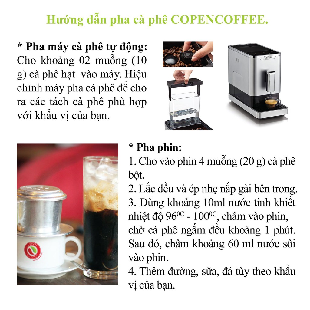 [1KG] Cà phê Robusta Rang Mộc Copen Coffee Nguyên Chất 100% pha máy espresso, pha phin - Đắng Đậm, Hậu Vị Sâu