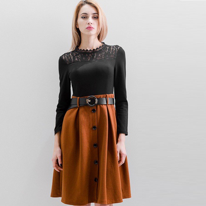 Đầm dạ xòe thu đông 2020, thời trang công sở - kèm belt