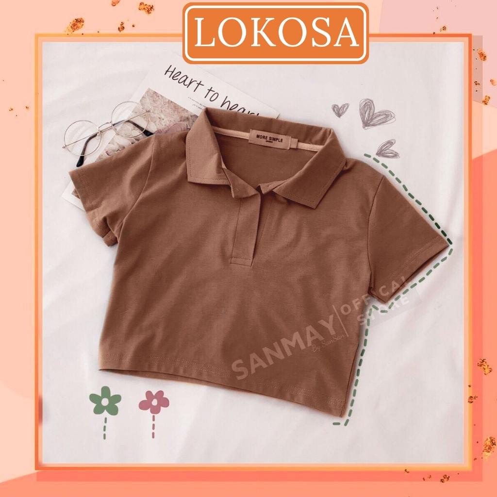 Áo croptop nữ tay ngắn có cổ kiểu polo crt sơ mi thun đẹp, Áo phông crop top nữ nhiều màu trắng đen AO018