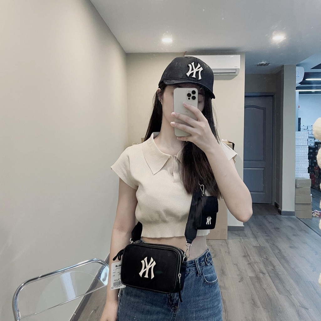 ✅  Túi MLB Monogram Nylon Jacquard Mini Crossbody Bag New York Yankees Black