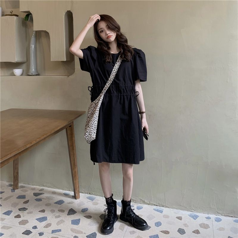 Korean style design simple retro summer loose short-sleeved dress，cheap borong of Koreanfashion women's clothing readystock 210521