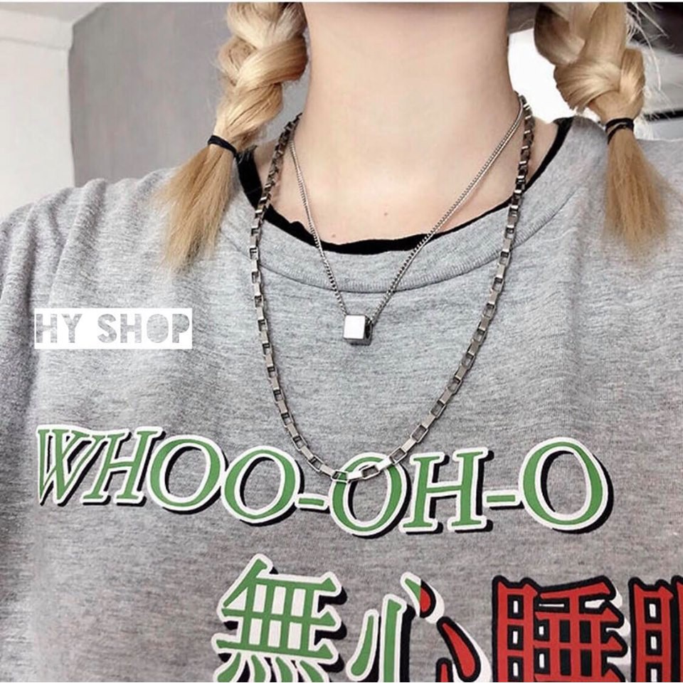 Dây Chuyền Thép Titan Mặt Khối Vuông Không Gỉ Phong Cách Hip Hop Unisex nam nữ BTS EXO