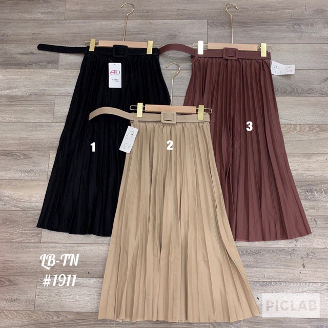 Chân váy midi dáng dài LYNS kiểu dáng xếp ly có kèm đai Nhiều màu - MSD05 | BigBuy360 - bigbuy360.vn