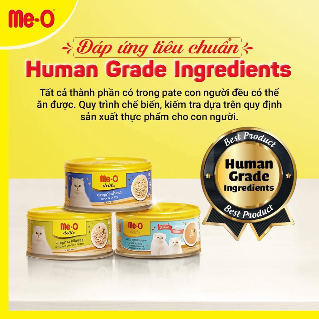 Pate cao cấp cho mèo con và mèo trưởng thành Me-O Delite vị cá ngừ, gà xé, sữa dê