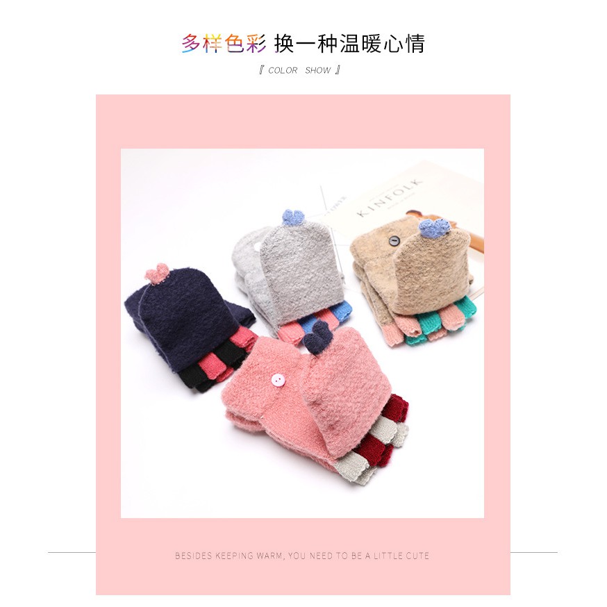 Găng tay len nữ hở ngón hai mảnh, găng tay len nữ tùy chỉnh phong cách Hàn Quốc (Hot 2019)