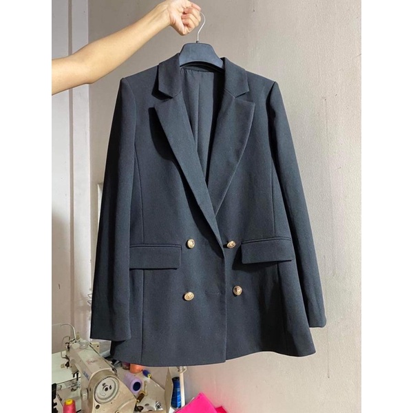 Áo vest blazer đen dài tay nút đồng