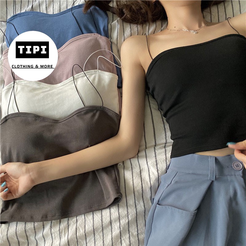 Áo Hai Dây Có Mút Ngực Chất Cotton Dáng Lửng Sợi Bún ( Áo Yếm ) N1 - 02