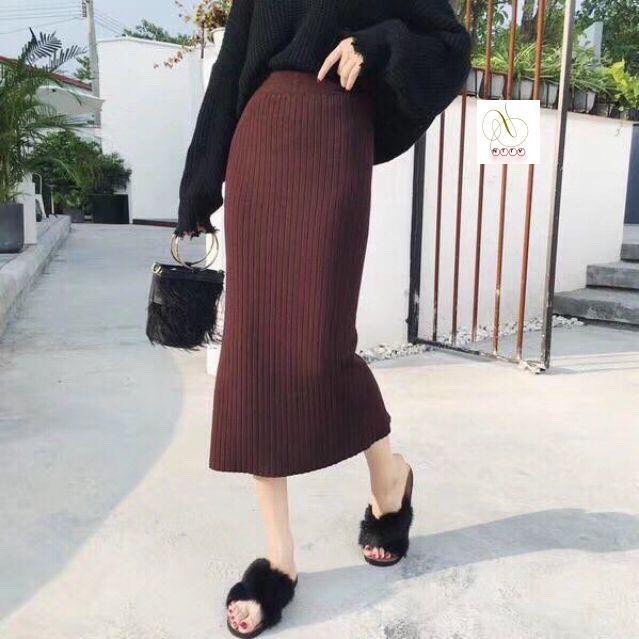Chân Váy Dài Len Tăm Lưng Cao Xẻ Sau FreeSize Phong Cách Hàn Quốc Chất Len Mềm Dày Dặn 2021 C. Novembre CV01 | BigBuy360 - bigbuy360.vn