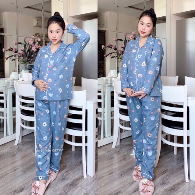 Bộ đồ bầu và sau sinh PIJAMA họa tiết xinh xắn BPJM930 (Có khóa hoặc túi ngực như hình)