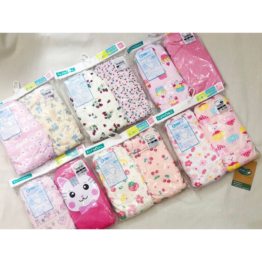 Quần tập bỏ tã Elfindoll cho bé gái size 80/90/95 set 2 cái - Hàng nội địa Nhật