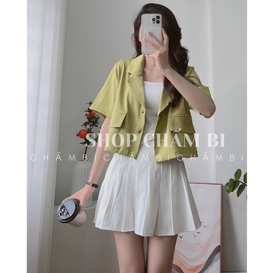 Áo khoác nữ Hàn Quốc A.331, Áo blazer dáng ngắn cổ vest 2 cúc dọc túi nắp chéo cách điệu cá tính - Thời trang nữ Chấm Bi | BigBuy360 - bigbuy360.vn