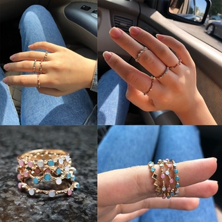 Set nhẫn mạ vàng đính pha lê nhiều màu sắc kiểu dáng gợn sóng đơn giản thời trang nữ