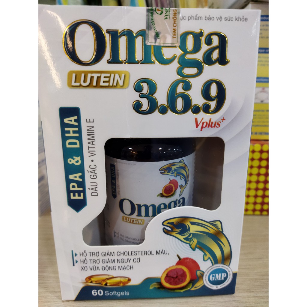 Viên uống dầu cá Om.ega 3.6.9 Vplus+ - Giúp bổ não , bổ mắt , giảm thị lực , chống oxy hóa , xơ vữa động mạch - hộp 60v.