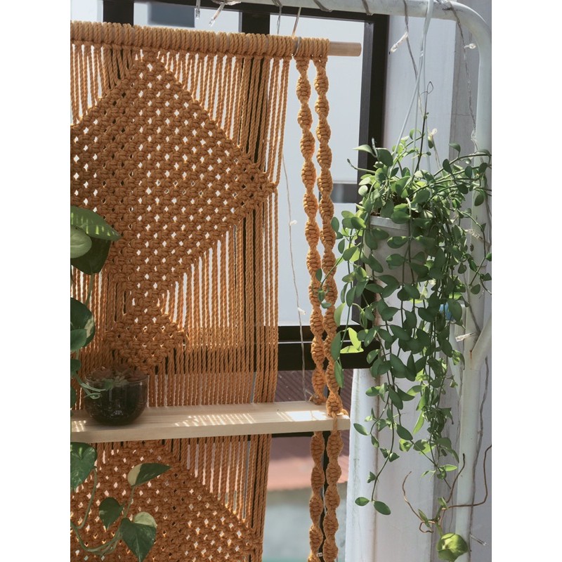 Kệ Treo Macrame 1/2/3/4 Tầng Màu Vàng mù tạt mẫu 007 (Hình chụp thật)